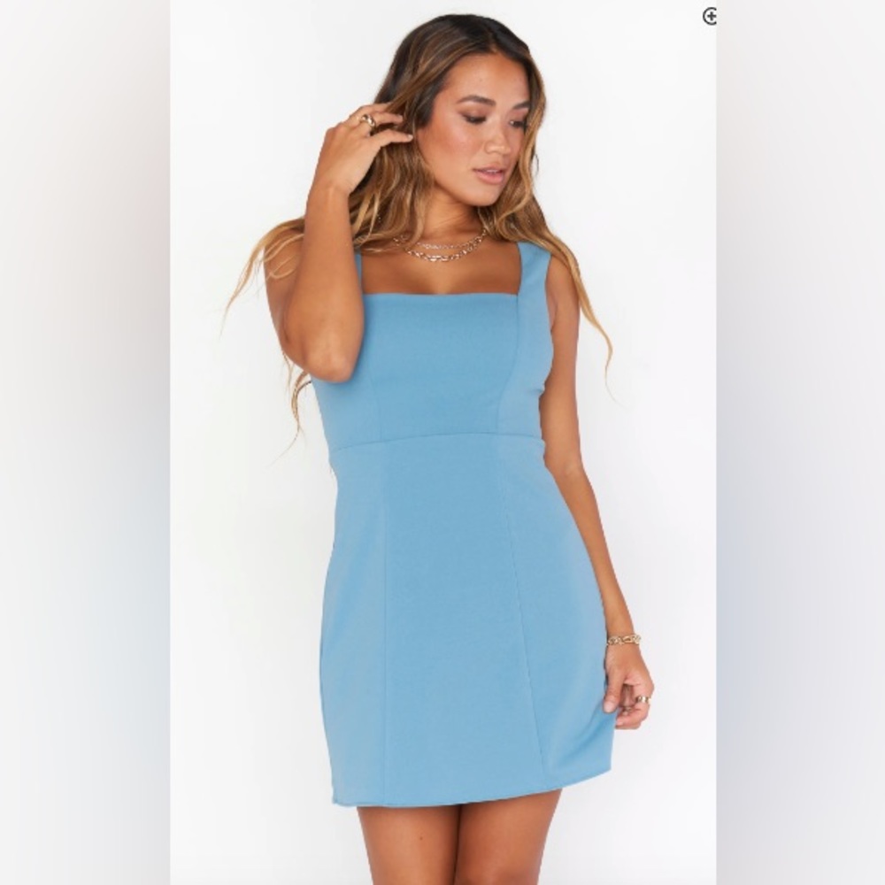 Show Me Your Mumu Eden Mini Dress in Ocean Blue Stretch